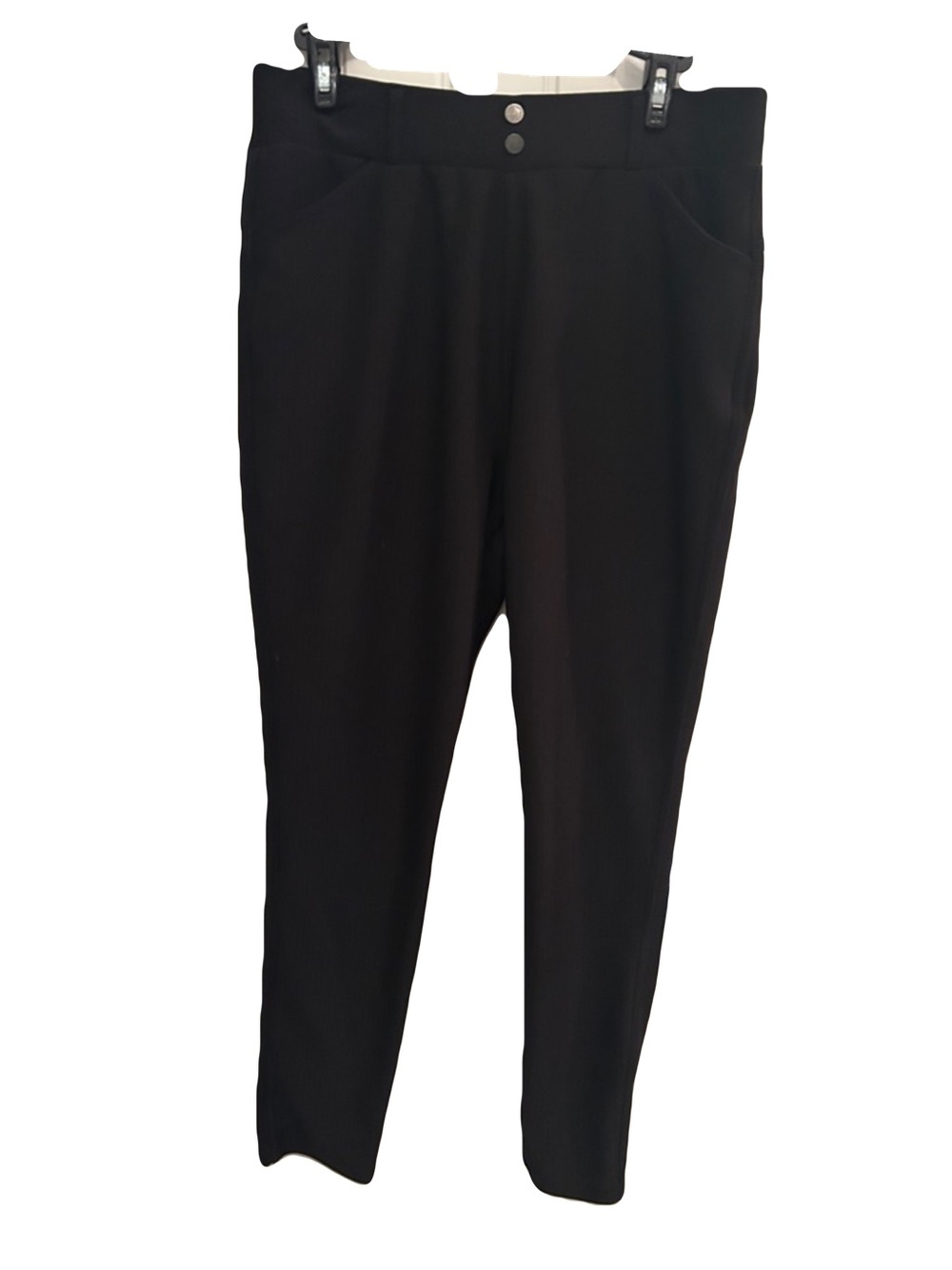 Women's Black Slim Pull-On Ankle Pants with Front Snap Waist